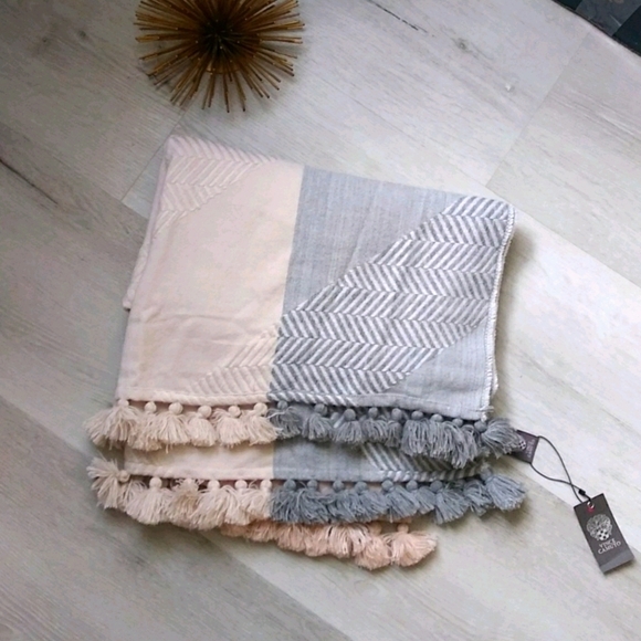 Vince Camuto pale Pink and Grey‎ Scarf pom pom pom - Picture 1 of 10